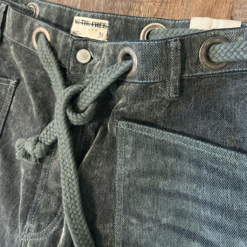 Free People Moxie Flocked Pull-On Barrel Jeans Mountain Green Size 31 - Picture 7 of 14